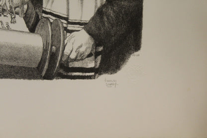 Bar Mitzvah by Emanuel Schary Black and White Lithograph 14 x 10