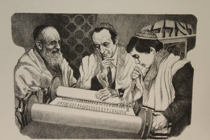 Bar Mitzvah by Emanuel Schary Black and White Lithograph 14 x 10