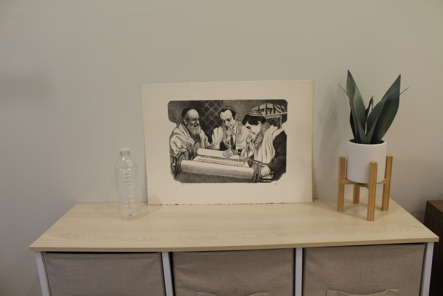 Bar Mitzvah by Emanuel Schary Black and White Lithograph 14 x 10