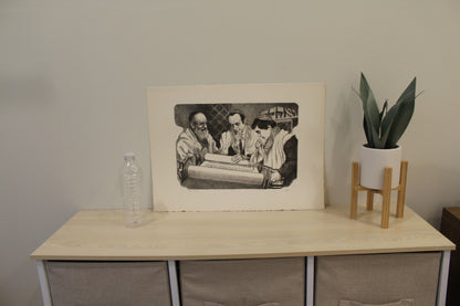 Bar Mitzvah by Emanuel Schary Black and White Lithograph 14 x 10