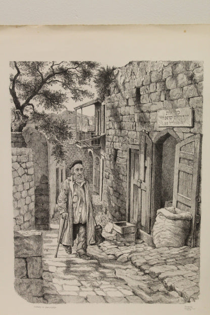 Safad in Galilee by Emanuel Schary Black and White Lithograph 14 x 18