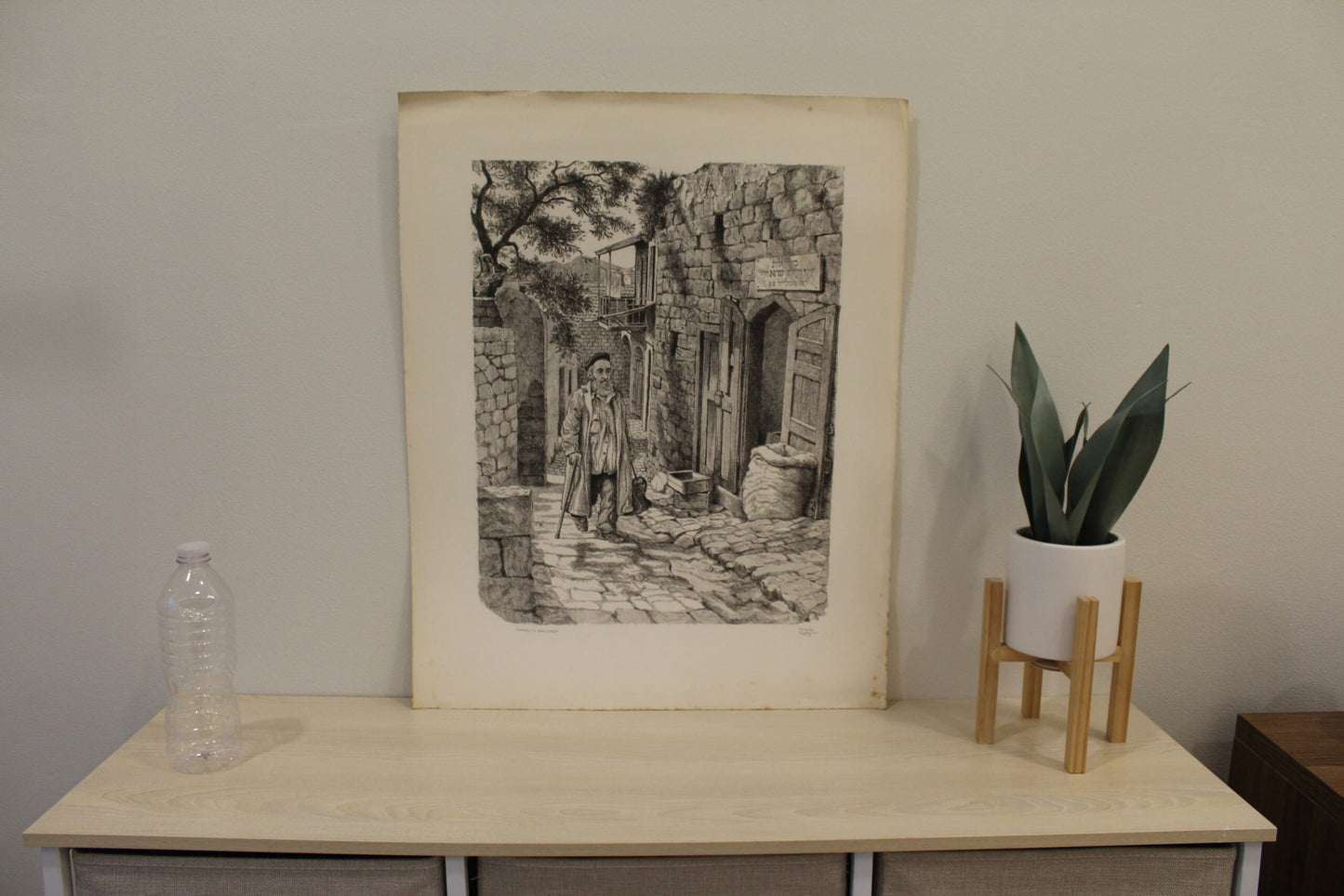 Safad in Galilee by Emanuel Schary Black and White Lithograph 14 x 18