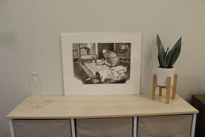 Scribe by Emanuel Schary Black and White Lithograph 14 x 10