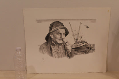 Lobster Man by Emanuel Schary Black and White Lithograph 14 x 10