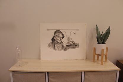 Lobster Man by Emanuel Schary Black and White Lithograph 14 x 10