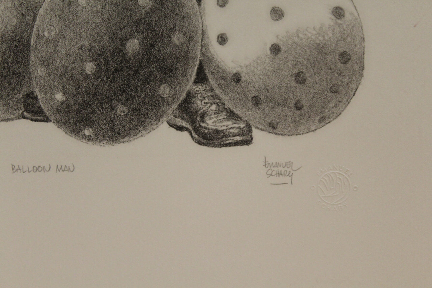 Balloon Man by Emanuel Schary Black and White Lithograph 10 x 15