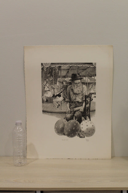 Balloon Man by Emanuel Schary Black and White Lithograph 10 x 15
