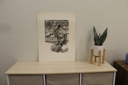 Balloon Man by Emanuel Schary Black and White Lithograph 10 x 15