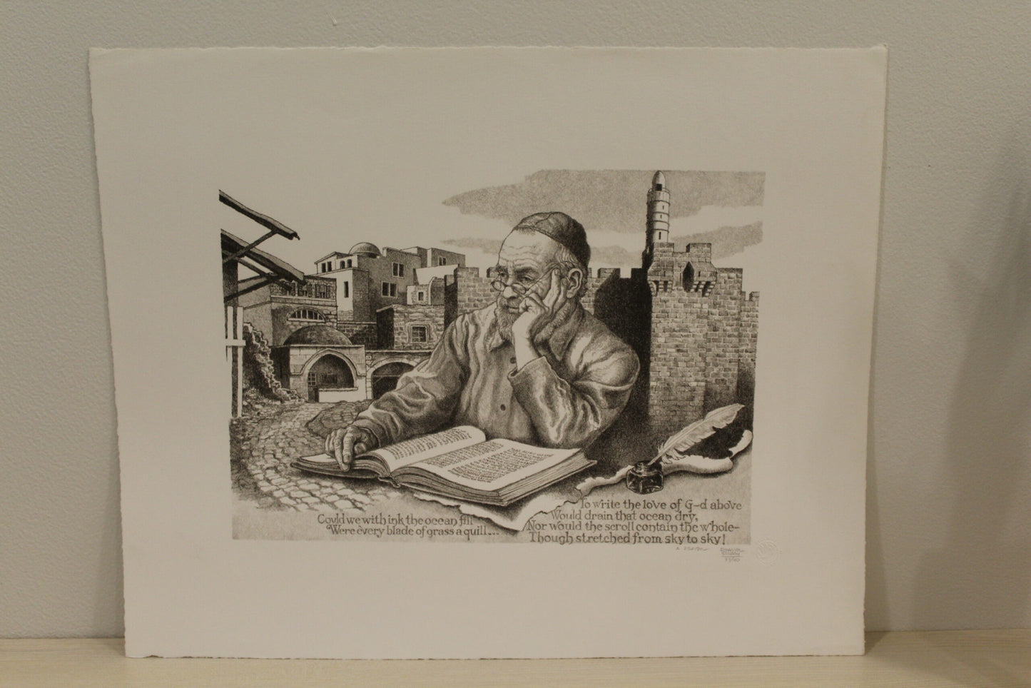 A Prayer by Emanuel Schary Lithograph Black and White 14 x 10