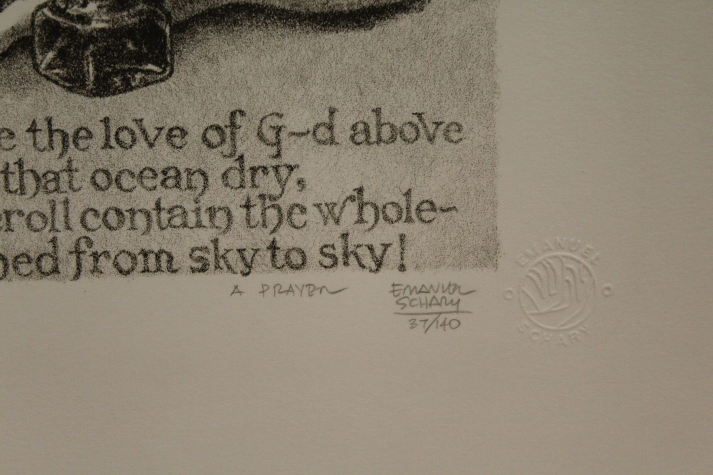 A Prayer by Emanuel Schary Lithograph Black and White 14 x 10