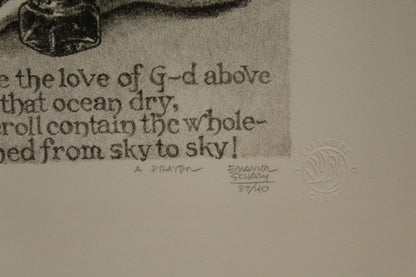 A Prayer by Emanuel Schary Lithograph Black and White 14 x 10