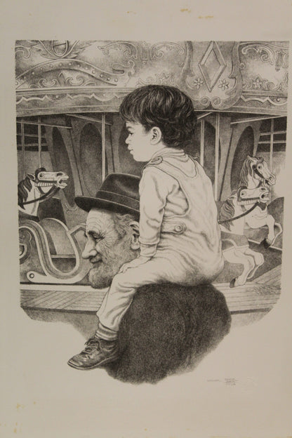 Carousel by Emanuel Schary Black and White Lithograph 12 x 16