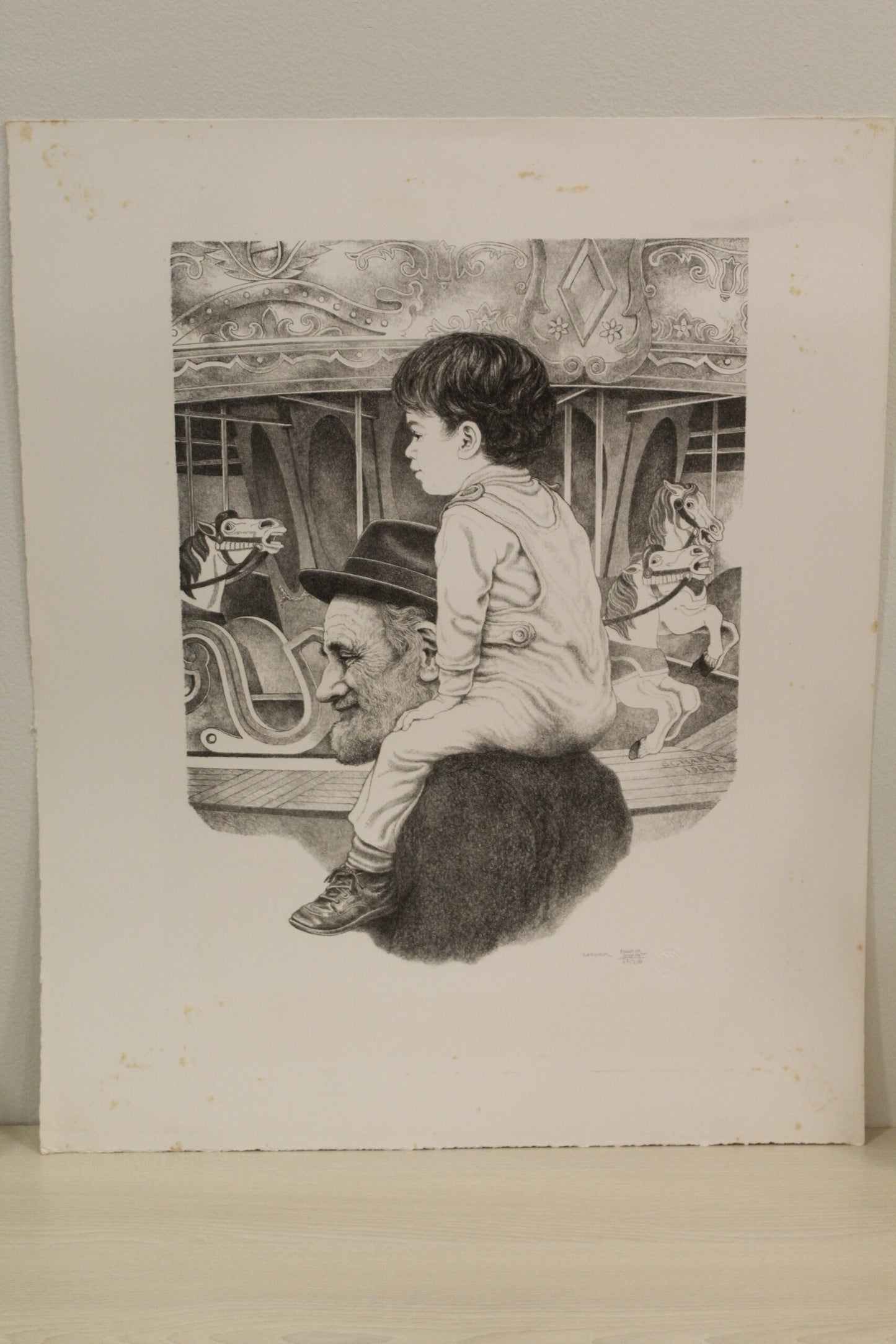 Carousel by Emanuel Schary Black and White Lithograph 12 x 16