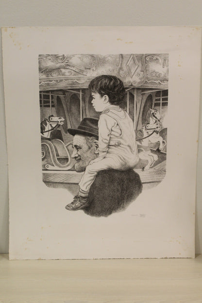 Carousel by Emanuel Schary Black and White Lithograph 12 x 16