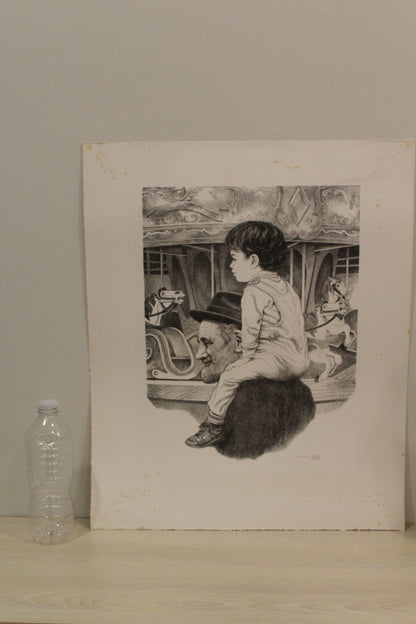 Carousel by Emanuel Schary Black and White Lithograph 12 x 16