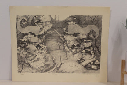 Nifao  DMZ signed by Charles Bragg Monochromaric Charles Bragg Signed Lithograph “DMZ” – Limited Edition Satirical Fine Art Print, Collectible Wall Decor, 20"x14"