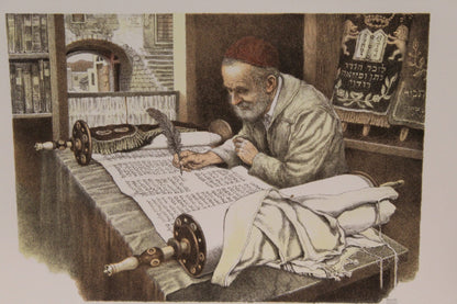 Nifao Emanuel Schary “Scribe” Lithograph – Judaica Fine Art Print Depicting Torah Transcription, Subtle Hues & Reverent Detailing, Collectible Wall Decor 15 x 10