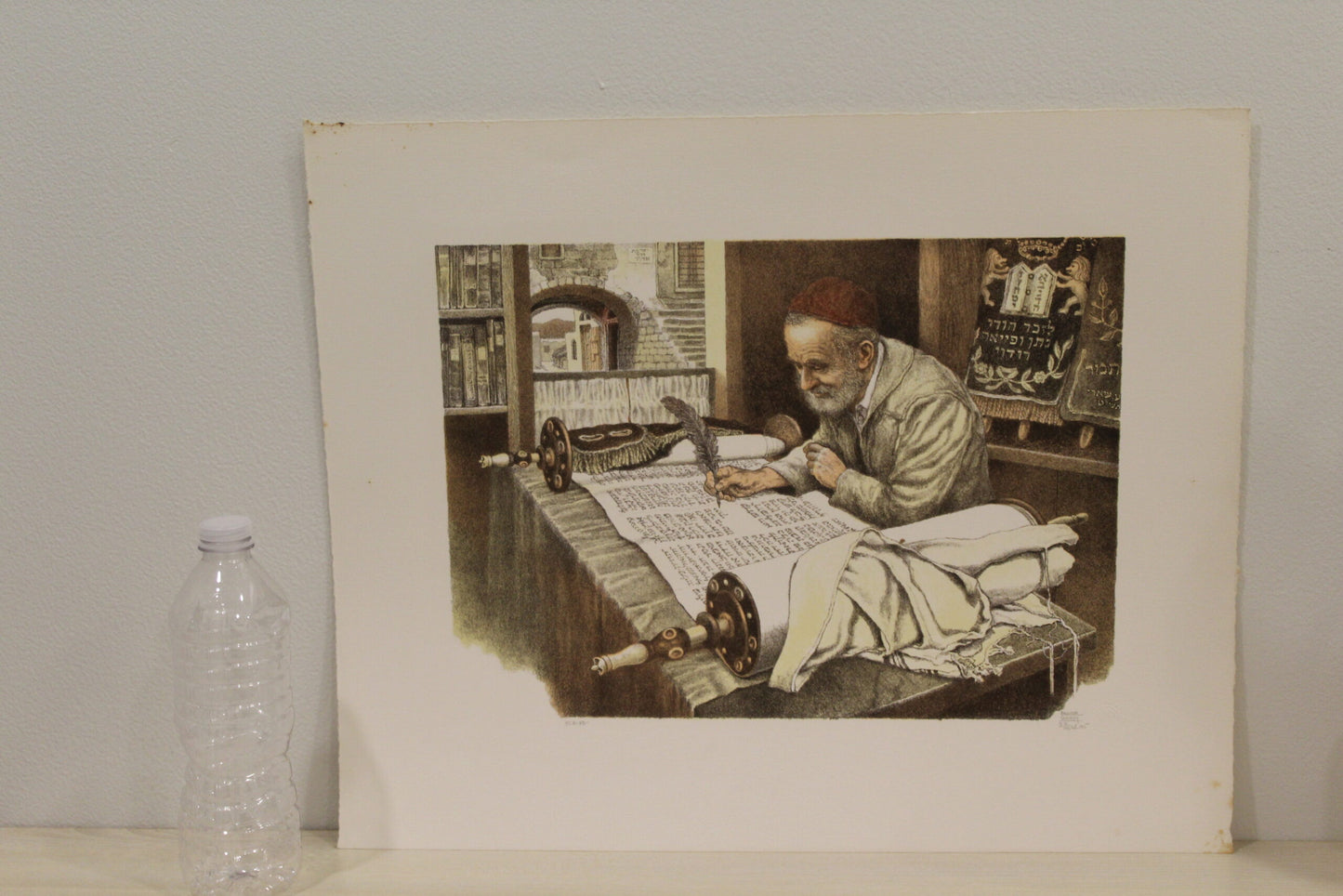 Nifao Emanuel Schary “Scribe” Lithograph – Judaica Fine Art Print Depicting Torah Transcription, Subtle Hues & Reverent Detailing, Collectible Wall Decor 15 x 10