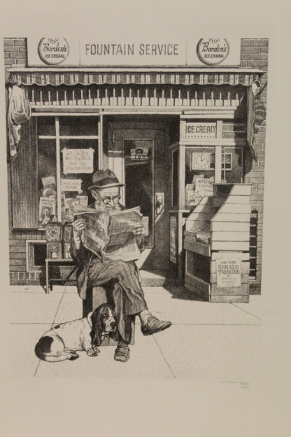 Candy Store by Emanuel Schary Black and White Lithograph 12 x 16