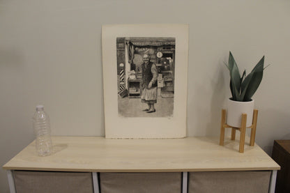 Nifao Emanuel Schary “Sweet Yesterdays” Lithograph – Limited Edition Judaica Black & White Fine Art, Nostalgic Reflection 10 x 14