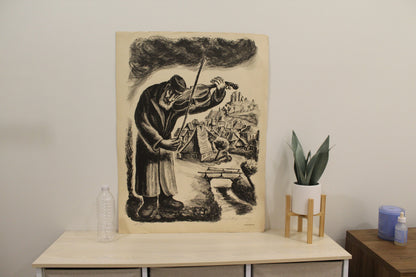 Violin Man by Chaim Goldberg Lithograph Black and White 20 x 28