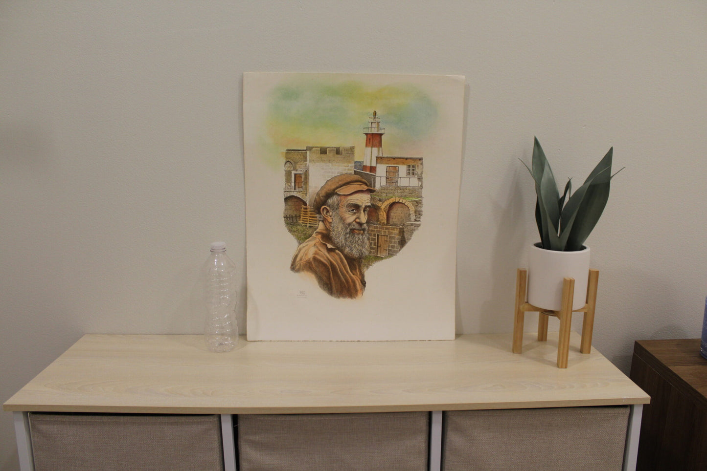 Sailor in Front of Lighthouse Colored Lithograph 10 x 17