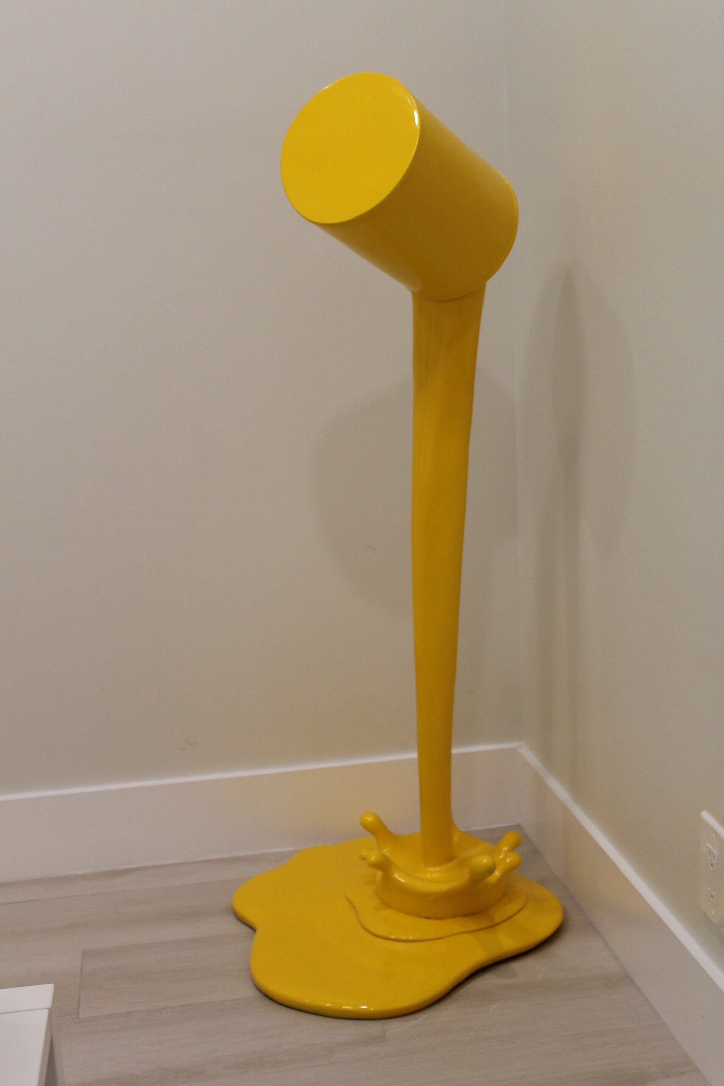 Life Sized Modern Yellow Pouring Paint Tin Resin Statue 25" x 21" x 48"H