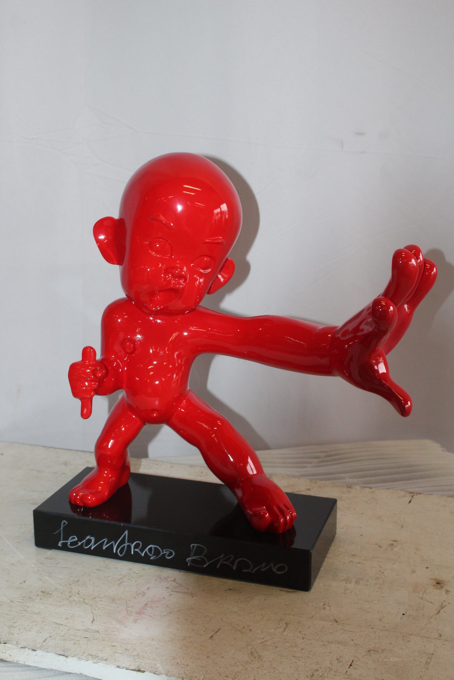 Karate Kid With Barrel Distortion Red Resin Statue 19" x 8" x 19"H