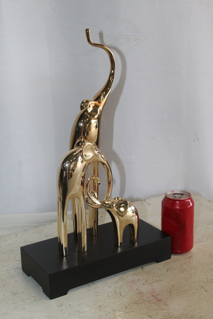 Gold Elephant Family Resin Statue on Black Base 11" x 5" x 8"H