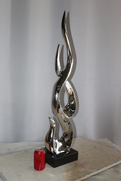 Silver Abstract Intertwined Resin Statue on Marble Base 9" x 7" x 38"H