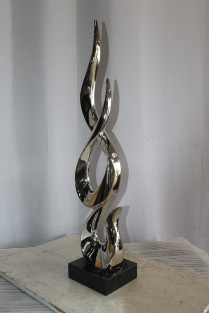 Silver Abstract Intertwined Resin Statue on Marble Base 9" x 7" x 38"H
