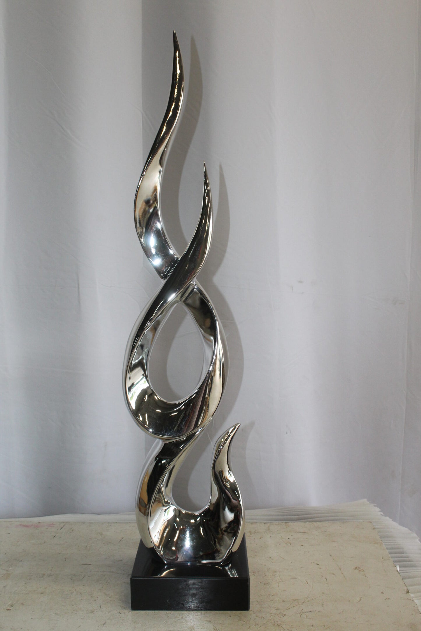 Silver Abstract Intertwined Resin Statue on Marble Base 9" x 7" x 38"H