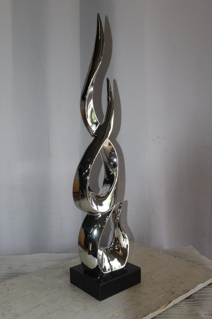 Silver Abstract Intertwined Resin Statue on Marble Base 9" x 7" x 38"H