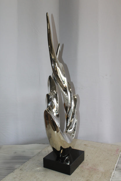 Silver Modern Abstract Resin Statue on Marble Base 13" x 7" x 36"H