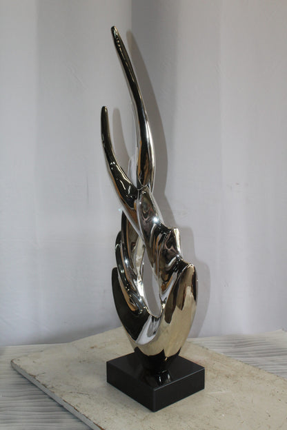 Silver Modern Abstract Resin Statue on Marble Base 13" x 7" x 36"H