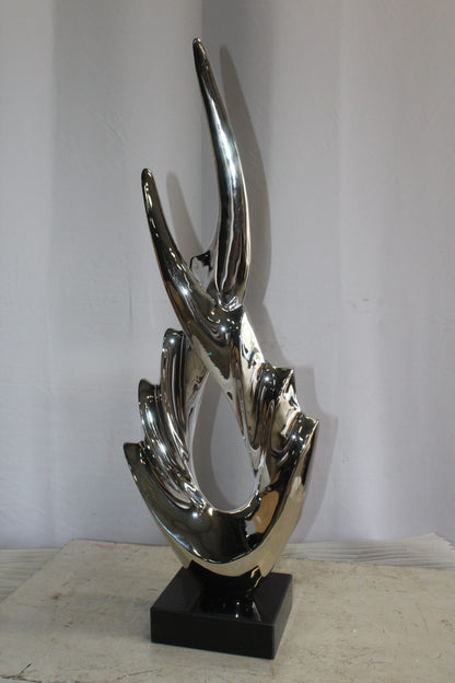 Silver Modern Abstract Resin Statue on Marble Base 13" x 7" x 36"H