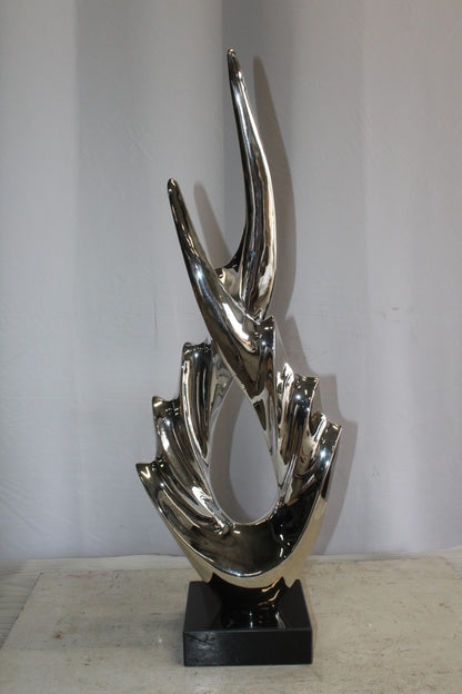 Silver Modern Abstract Resin Statue on Marble Base 13" x 7" x 36"H