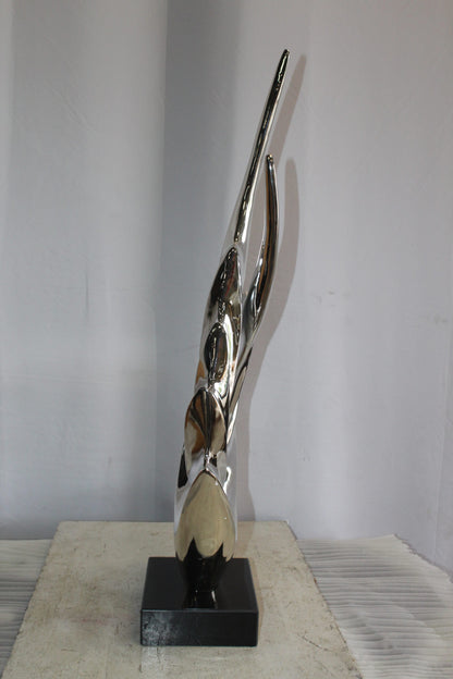 Silver Modern Abstract Resin Statue on Marble Base 13" x 7" x 36"H