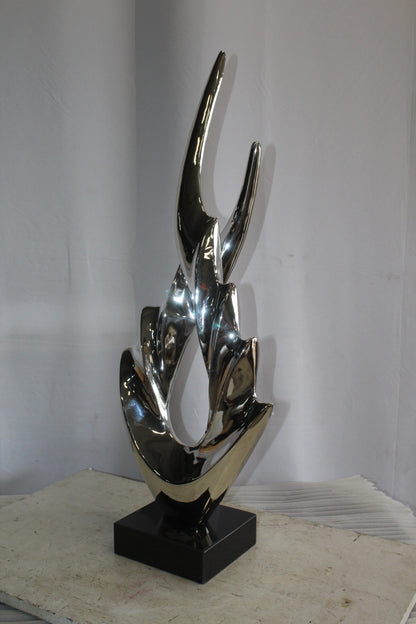 Silver Modern Abstract Resin Statue on Marble Base 13" x 7" x 36"H