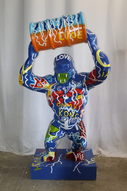 King Kong With Barrell Modern Graffiti Resin Statue on Base 47" x 21" x 60"H