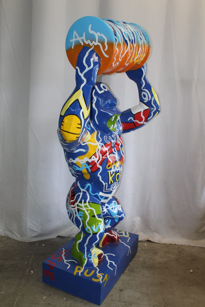 King Kong With Barrell Modern Graffiti Resin Statue on Base 47" x 21" x 60"H
