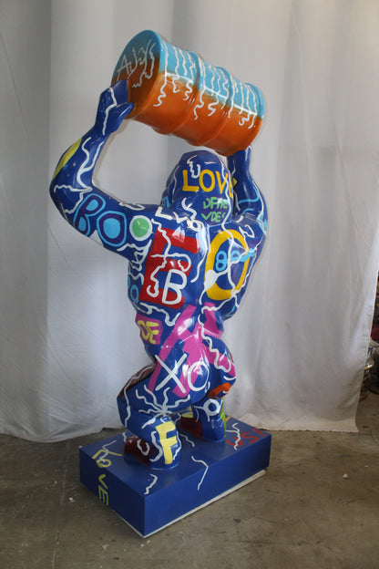 King Kong With Barrell Modern Graffiti Resin Statue on Base 47" x 21" x 60"H