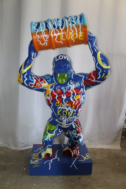 King Kong With Barrell Modern Graffiti Resin Statue on Base 47" x 21" x 60"H