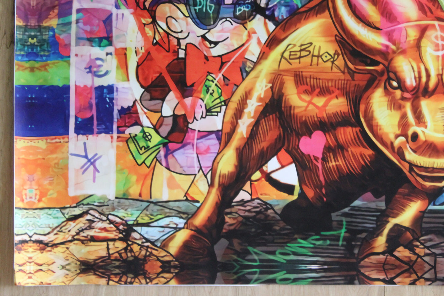 Monopoly and Wall Street Financial Bull Pop Art Unstretched Canvas, 84"x44"