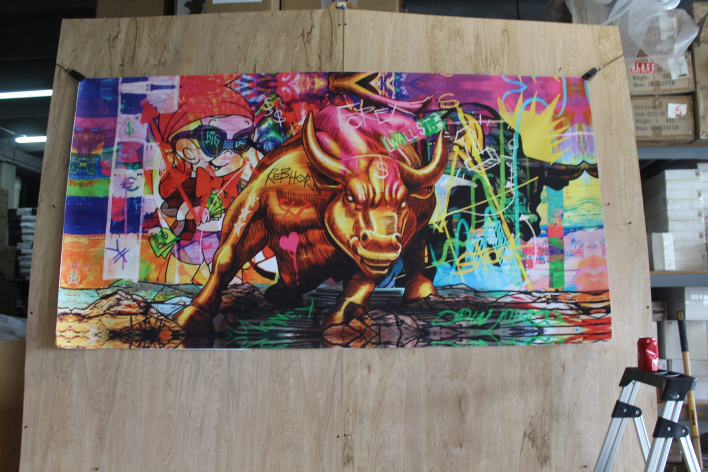 Monopoly and Wall Street Financial Bull Pop Art Unstretched Canvas, 84"x44"