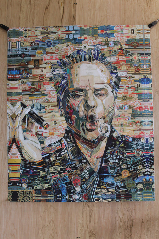 Cigar band collage Jack Nicholson Pop Art on a Giant Unstretched Canvas, 44"x54"