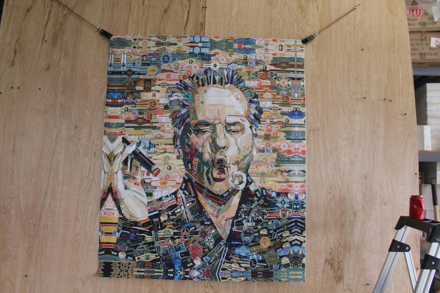 Cigar band collage Jack Nicholson Pop Art on a Giant Unstretched Canvas, 44"x54"