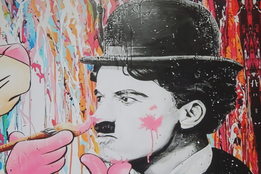 Pink Panther and Charli Chaplin Pop Art Giant size Unstretched Painting, 64"x44"