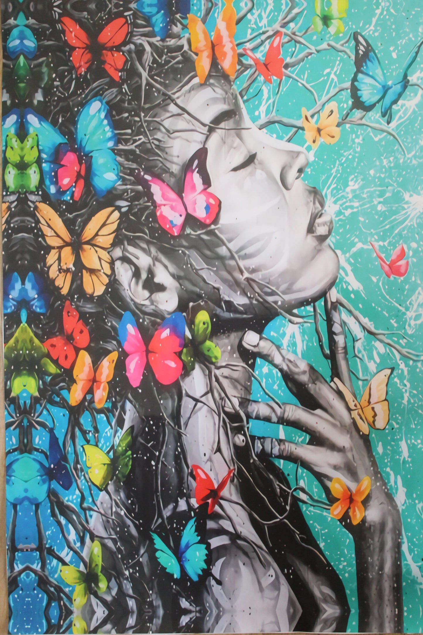Butterfly Girl, a Giant Unstretched Painting on Canvas, 44"x64"