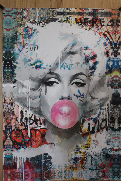 Marilyn Monroe With Bubble Gum A giant Pop Art Unstretched Painting, 44"x64"